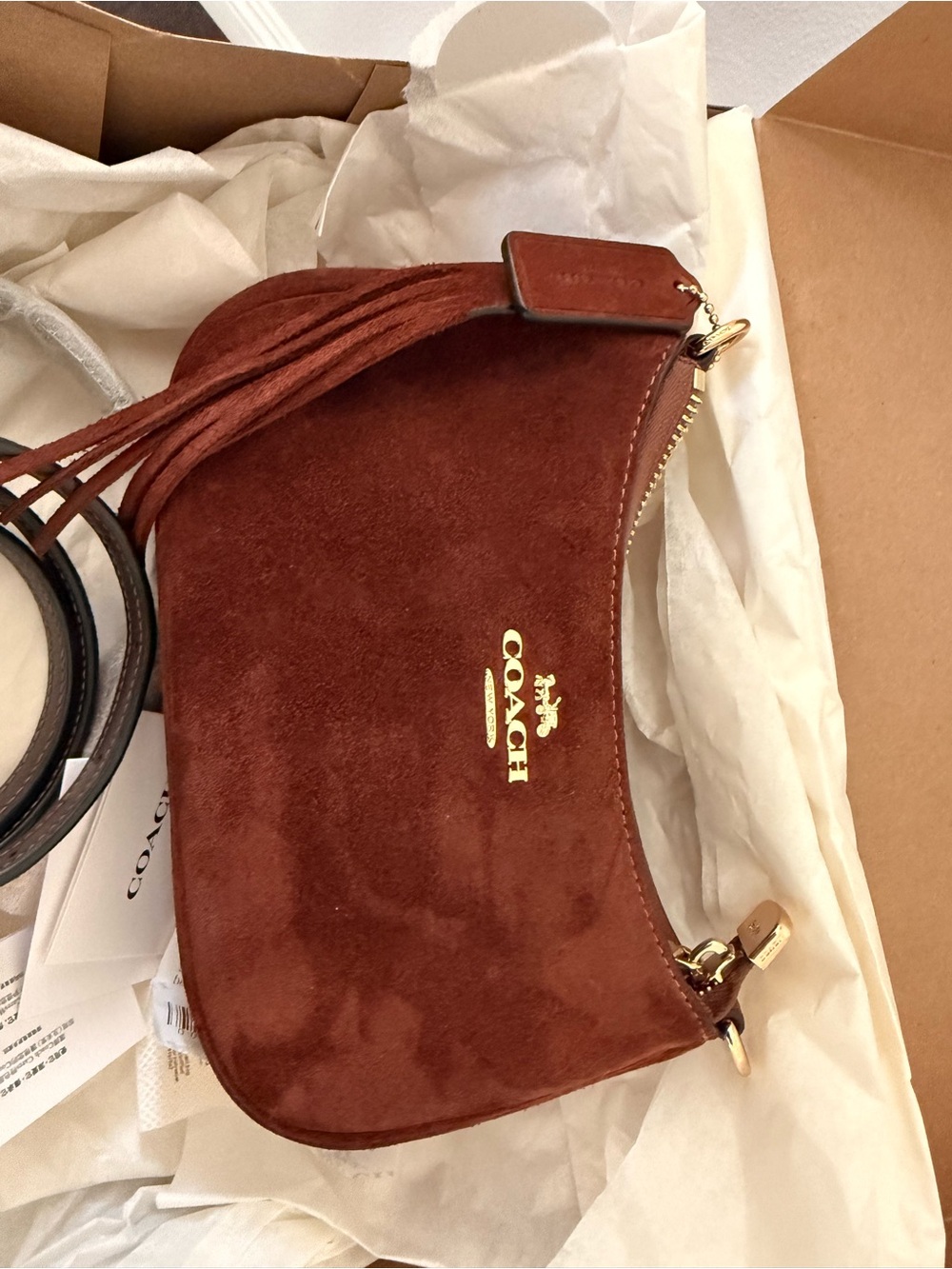 Coach Terri Mini Brown Suede Crossbody with Gold Hardware - Picture 4 of 7
